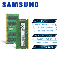 Samsung แล็ปท็อป RAM โน้ตบุ๊คหน่วยความจำ16GB 8GB 4GB DDR4 DDR3 DDR3L PC4 PC3 2133P 2400T 2666V 1333 1600 10600S 12800S SODIMM