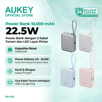 AUKEY Powerbank 10000mAh Compact Built-in Kabel USB-C Lightning Fast Charging iPhone Samsung Android