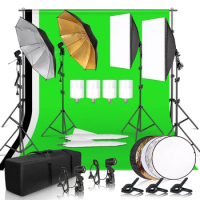 Photo Studio LED Softbox Umbrella Lighting Kit 2.6Mx3M Background Support Stand Green Backdrop for Photography Video Shooting