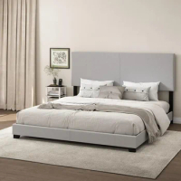 King Size Bed Frame with Plank Support, Upholstered Platform Bed Frame, Fabric Bed Frame