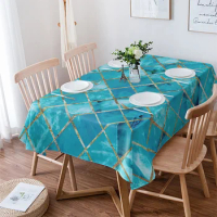 Turquoise Marble Lattice Texture Wedding Party Table Cloth Waterproof Oilproof Dining Table Cover Kitchen Home Decor Tablecloth