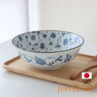 【Just Home】日本製染付系列8吋陶瓷拉麵碗1200ml 藍藤花(日本製瓷器 麵碗 拉麵碗)