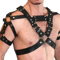 Gay Men BDSM Leather Fetish Harness Belts Sexual Gay Bondage Clothing Chest Suspender Harness Straps Rave Party Stage Costumes