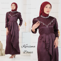 Karisma Silk Premium Dress Burgundy Baju Lebaran 2025 Idul Fitri Mewah Kondangan Muslim Dewasa Gamis