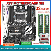 SZMZ X99 S3 Motherboard Set with xeon e5 2686V4 CPU+32GB(2*16G) 2133MHz DDR4 RAM And RX580 8G GPU NVME 256GB M.2 SSD Combo Kit