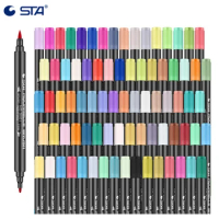STA 12/24/36/48/80 Color Artist Brush Sketch Marker Water Based Ink Dual Tip Art Watercolor Brush for Pro Artist Supplies