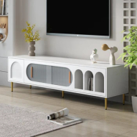 Modern TV Stand,TV Media Console Table, with 3 Shelves and 2 Cabinets, TV Console Cabinet Furniture for Living Room, White