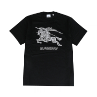BURBERRY 巴寶莉 經典戰馬騎士大LOGO刺繡棉質短袖T恤(黑x白)