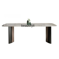 Mild Luxury Marble Dining Tables and Chairs Set High-Grade Natural Luxury Stone Super Crystal Stone Rectangular