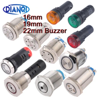 16mm 19mm 22mm Red LED Buzzer Metal Pulse Waterproof Oil Band Intermittent Flashing Screw Lamp Connection Metal Alarm 12V24V220V