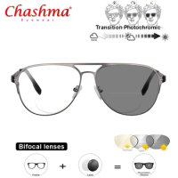 Transition Sunglasses Photochromic Bifocal Reading Glasses Men Optical Hyperopia Metal Frame Aviation glasses UV400