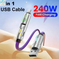 Kabel Data Fungsian, MiSpeed-240W, 4 dalam 1, Caj Super Pantas USB Jenis C, Bahan Silikon Cecair dan