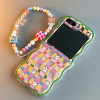 For Samsung Galaxy Z Flip 5 Zflip5 Case Cute Bracelet Chain Wave Flower Protective Cover
