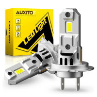 AUXITO 2Pcs H7 LED Lights for Car Headlight Bulb with Fan Canbus Error Free Mini LED Head Lamp 1:1 Size Wireless 6500K White 12V