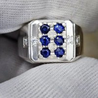 natural unheated blue sapphire ceylon Sri Lanka ring silver 999.9 handmade size 21