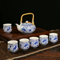 茶具套裝家用陶瓷杯提梁茶壺現代簡約6只裝大杯子冷水壺干泡茶盤