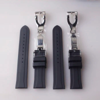 20mm 22mm Watchband Black Waterproof Silicone Rubber Replacement Wrist Watch Band Strap Silver Deployments Clasp For Tudor strap