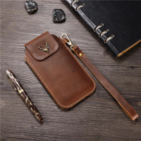 Wrist Men Genuine Leather Case Mobile Phone Waist Bag Wear Belt Verticle Waist Bag for ASUS ZenFone 4 Max Pro ZC554KL ZS551KL