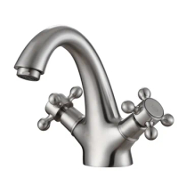 SUS 304 Stainless Steel Dual Holder Single Hole Hot and Cold Water Basin Faucet Single Liver