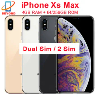 Apple iPhone XS Max Dual Sim 64GB/256GB ROM Genuine 6.5" OLED RAM 4GB IOS A12 Bionic NFC Face ID 4G LTE Original Cellphone