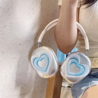 Korea 3D Blue Love Heart Protective Case For Apple Airpods Max Earphone Cover Clear Cute Silicone Headphone For Airpods Max Case