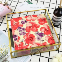 2-layer Creative Fashion Printed Napkin Paper Cup Flower Paper Hotel Wedding Red Gouache Flower Mouth Cloth Placemat B0197M