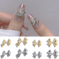 20PCS 3D Alloy Bow Nail Charms Accessories Parts Gold Silver Metal Bowknot Nail Art Decoration Supplies Materials Manicure Decor