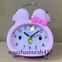 Jam weker jam alarm gambar melodi warna biru pink diameter 9 cm lucu