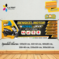 Cetak SPANDUK BANNER Usaha Bengkel Motor dan Variasi Motor Kuning MMT Spanduk Custom 300x100 [HARGA 