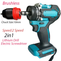 Brushless 2 in 1 Cordless Electric Drill 10mm 21+1 Torque Electric Screwdriver Tools for Makita 18V （No Battery) Power Tool