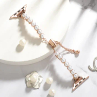 New female fashion exquisite pearl bracelet strap for applewatch S8/7/6/5/4/3/SE/ultra high quality metal strap