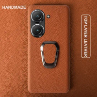 For Asus Zenfone 10 Case Handmade Genuine Leather Cases For Asus Zenfone9 Phone Cover Housing Protective Back Shell Stand Holder