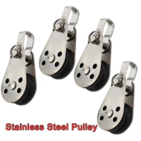 4x Pulley Blocks Rope Runner Kayak Boat Accessories Canoe Anchor Trolley Bearing 607 Kit For 2mm To 8mm Rope Stainless Steel 316