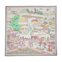 Hermes 愛馬仕 Hermès Locomotion 140 cm手工捲邊喀什米爾與真絲混紡方巾(自然/綠/黃)