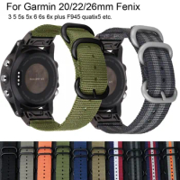 Nylon Strap 20 22 26MM Quick Easy Fit Watch Band For Garmin Fenix 6X 6 6S /5X 5 5S Plus / Fenix 3 /3 HR/ 935 945 Smart WristBand