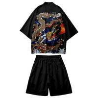 Cosplay Yukata Clothing Harajuku Retro Samurai Kimono Shorts Pants Sets Two-piece Suit Japanese Cardigan Women Men Streetwear