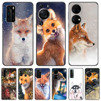 Black Matte Anti-Drop Phone Case For Huawei P60 Pro P50 P40 Lite P30 P20 P Smart Z Cartoon Snow Fox Pixel 7 6 4 5 A Cover