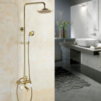 Shower Faucets Gold Brass Bathroom Shower Mixer Tap Faucet Set Rain Shower Head Round Wall Mounted Bathtub Faucet agf374