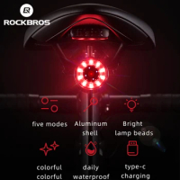ROCKBROS Waring Bike Taillight Type-C Charge Water-resist Rear Light Double Bracket 7 Colors Cycling Light Lamp Bike Accessories