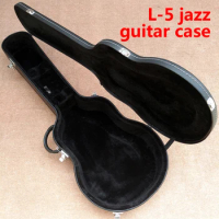 Jazz L-5 Electric Guitar Hard Case, Black Leather With Black Lining, Chrome Hardware, Free Shipping