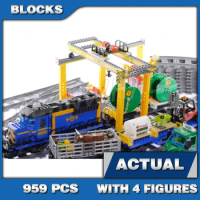 959pcs City Urban Motorized Cargo Train Remote Control Wagons Rail Track 02008 Building Blocks Set Bricks Compatible with Model