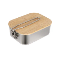 Portable picnic lunch box Stainless steel camping cooking set Walking bento bowl Wooden cover cutting board