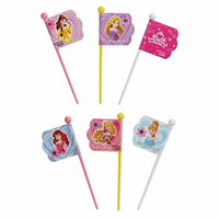 小禮堂 迪士尼 公主 日製塑膠旗子食物裝飾叉組《9入.粉紫》甜點叉.水果叉.食物叉