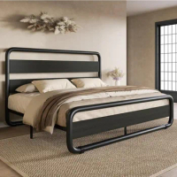 Large bed frame with wooden headboard and footboard, storage space under the bed, noise free, no need for spring box