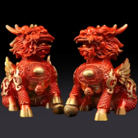 Copper Unicorn Ornaments Lucky Fire Kirin Company Office Home Living Room Decoration Crafts Statue Sculpture