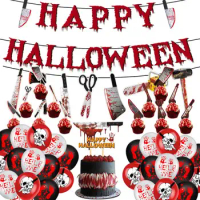 Halloween Balloon Kit Scary Bloody Themed Party Supplies Kit Bloody Themed Happy Halloween Balloon Banner Kit With Cupcake