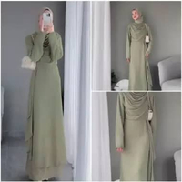 Shanum Dress Ceruty Simple Ootd Bridesmaid Wudhu Friendly DRESS + HIJAB Sage