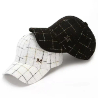 Topi Baseball Pria Wanita Unisex Aksen Rajut Kotak Huruf M Casual Cap fashion Olahraga Sporty kualit