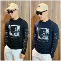 美國百分百【Armani Exchange】長袖T恤 AX 長T 圓領 T-shirt logo 黑色 深藍 BO61