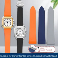 21mm watch strap For Cartier Santos Sandoz 100 stainless steel Quick release fluoro rubber watchband Folding buckle men bracelet